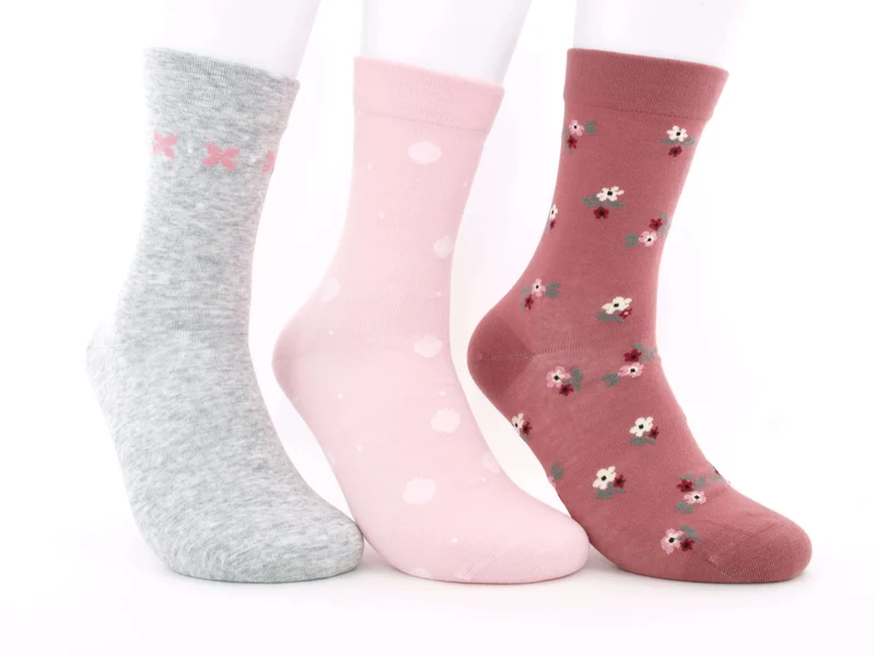 3 Paar Damen Gesundheitssocken venenfreundlich Blümchen rosa