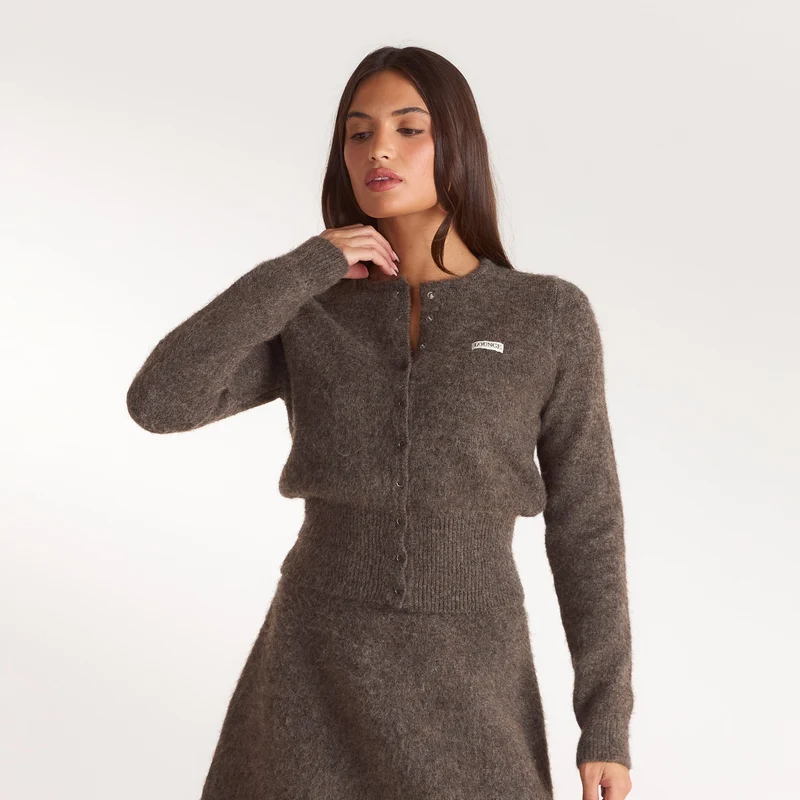 Tailierte Strickjacke - Aschbraun